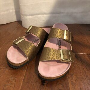 Birkenstock Arizona 39 Gold Bronze Pink Purple Leopard Animal Rare Unique 8 8.5